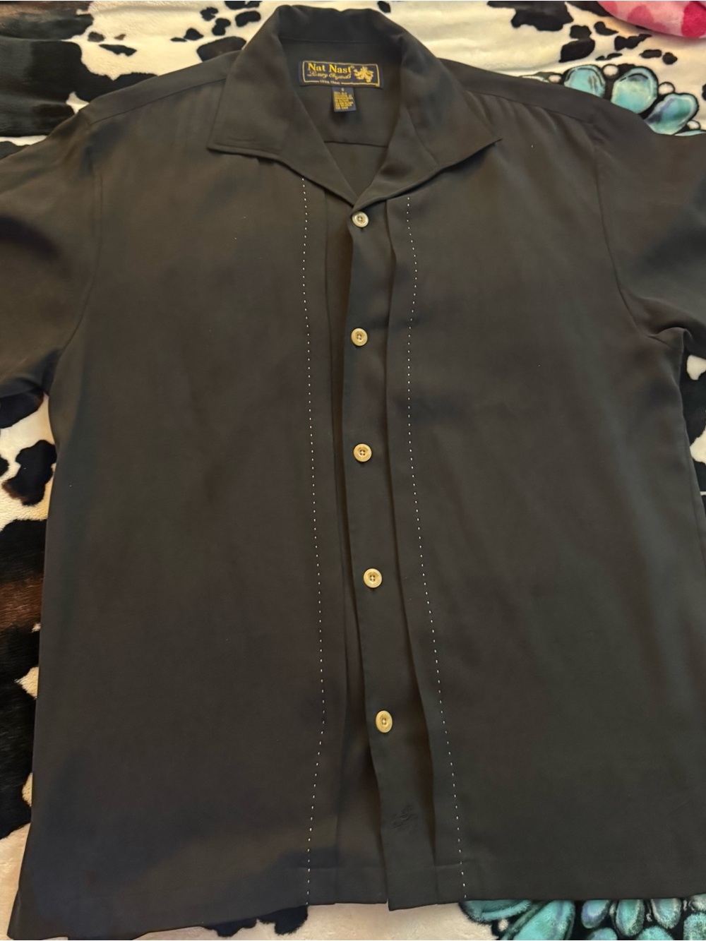 Nat Nast Black Short-Sleeve Cuban Collar Button-Front Shirt